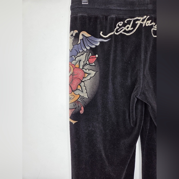 Ed Hardy Size M Luxurious BlackVelvet Sweat Pants - Picture 6 of 13